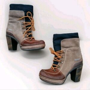 Diesel Lace Up Charles Boots Block Heel - Denim Accents Size 37